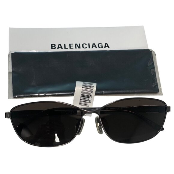 Balenciaga BB0357SA XL Black Metal Frame Sunglasses Dark Grey Lenses